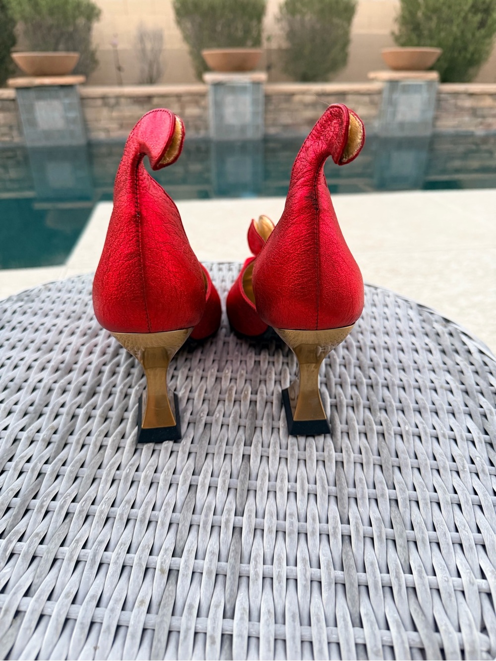 John Fluevog Red Jan Jansen Metallic D'Orsay Heels - Picture 6 of 8
